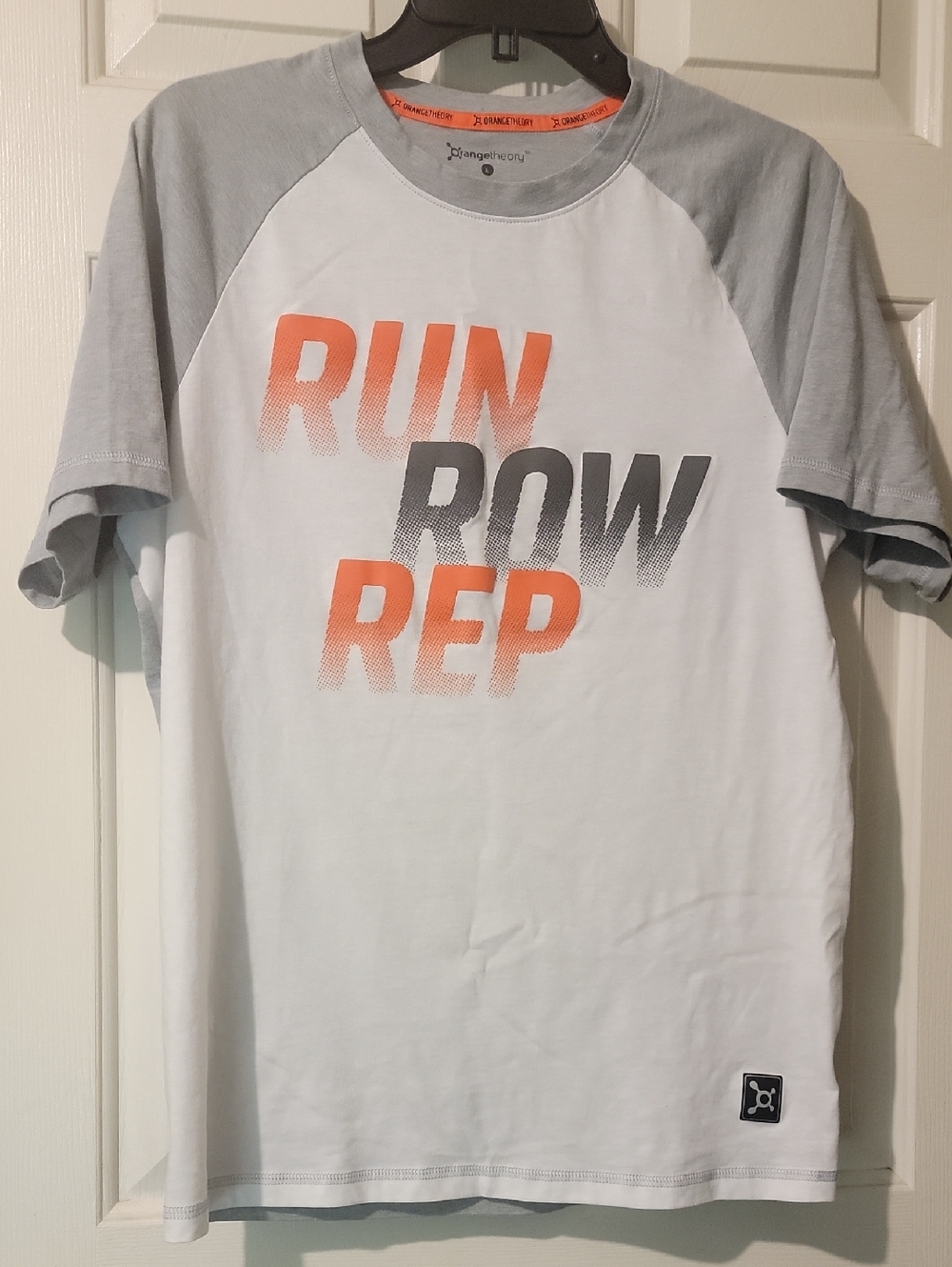 Orangetheory RUN ROW REP Short Sleeve Raglan Tee - White/Gray/Orange - Picture 2 of 6